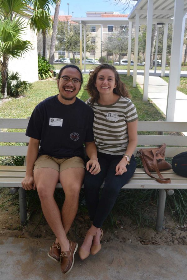 Piano alumni Ian Lao (left) and Cara Harbaugh (2014) visit Dreyfoos two years after their graduation.  "The advantages of dual enrollment and APs should be reported. You don't realize how helpful dual enrollment is. I could have saved more than $1000," Harbaugh said. "If we were told more that in high school, it would have been very profitable."