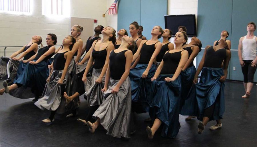 Dance students rehearse their coreography before their first show. 