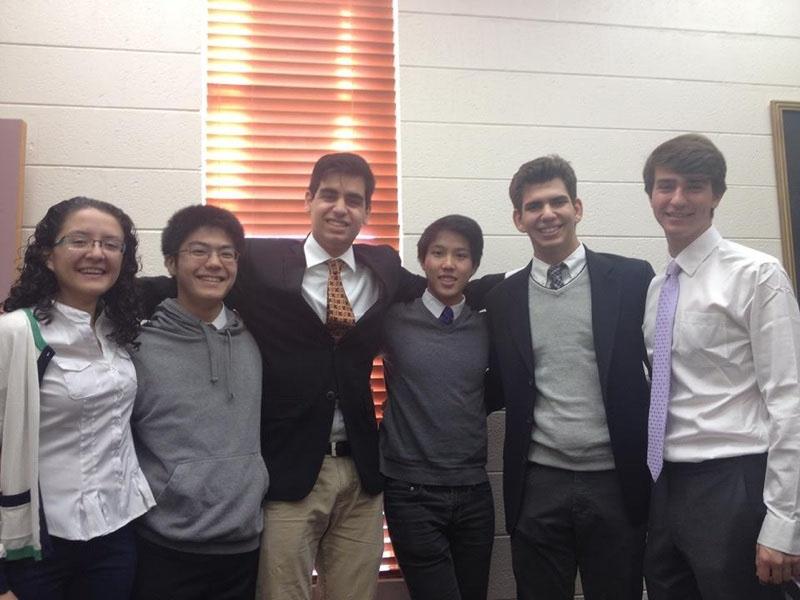 From Left, communications junior Ximena Hasbach, strings juniors Taisuke Yasuda and Felipe Bomeny, keyboard senior Michael Dinh, communications senior Jarrod Carrman and visual senior Charles Krumholz representing Dreyfoos in the Academic Games.