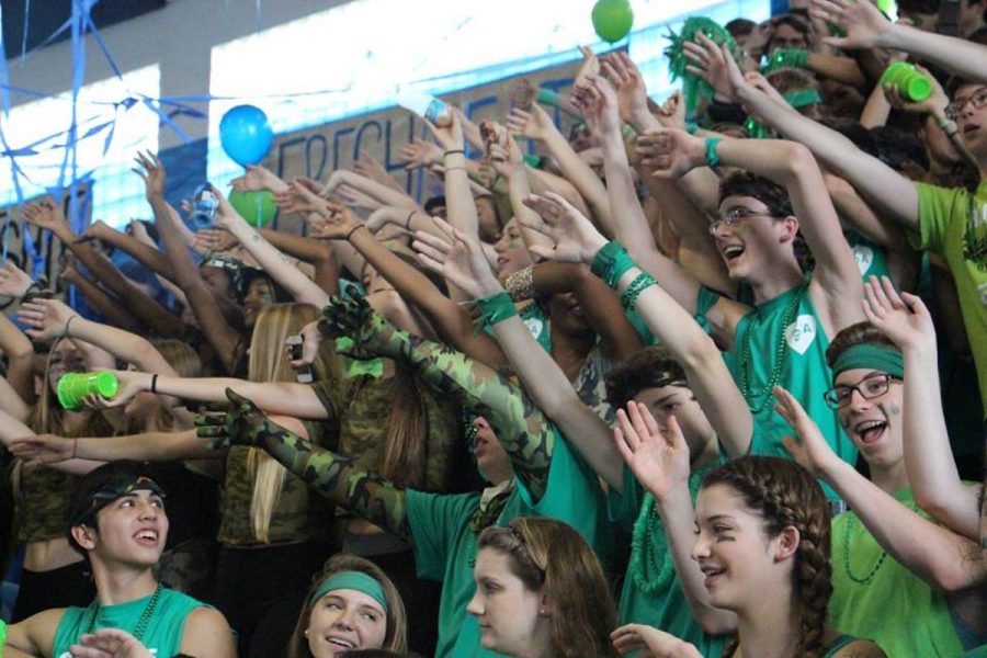 Sophomores cheering for their class during the Pep Rally. 