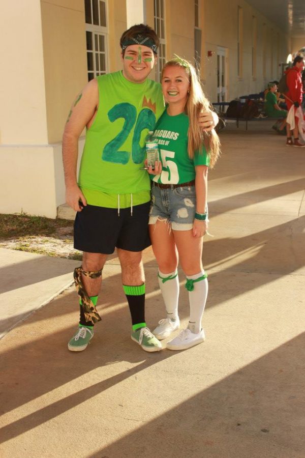 Communications junior Alana Grnja with theatre junior Jake Poser in their class colors during Spirit Week 2013. 