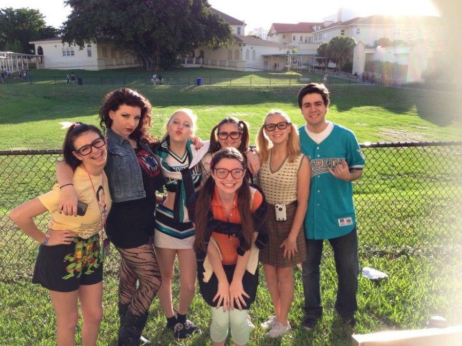Communications sophomore Emma Sue with her friends representing their class as nerds during Spirit Week 2013. 