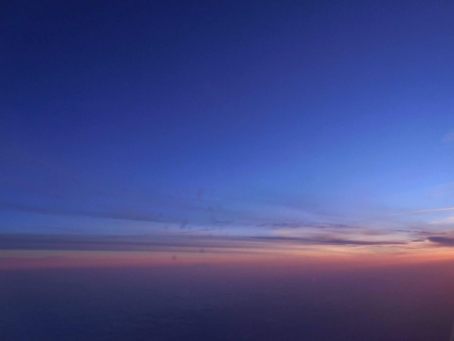 Sun rise over Germany on a plane. 