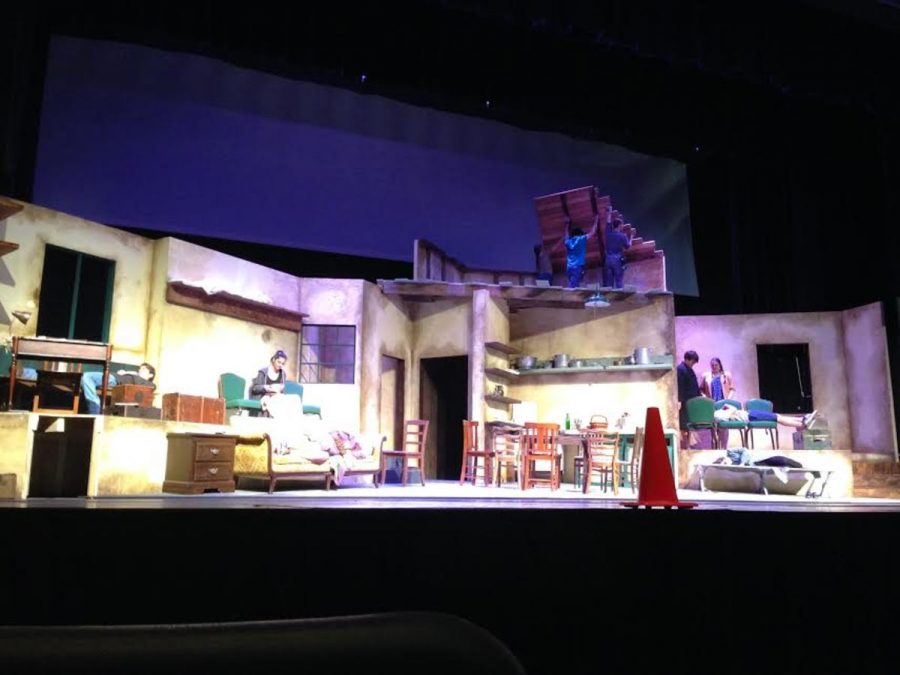 Theatre students work on the set of  Diary of Anne Frank