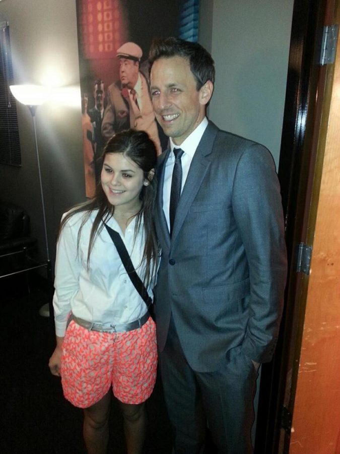 Communications senior Erica Maltz  (l-r) with Late Night host and comedian Seth Meyers at his after party at The Fillmore in Miami Beach.