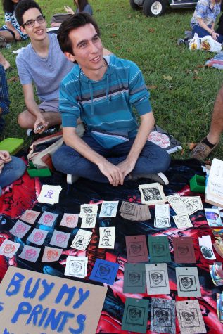 "I make a lot of rubbercuts, prints and patches," visual senior Ari Kijanka said.  "I think [the art sale is]  great I need extra money I make minimum wage at my job so this is great.  