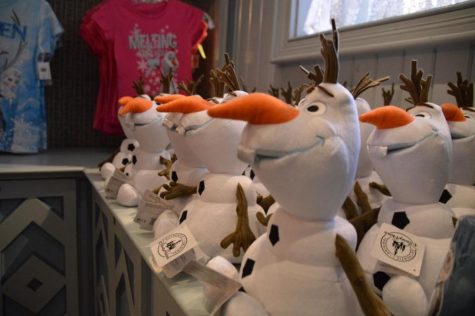 Merchandise of popular "Frozen" characters line the shelves in EPCOT's Norway pavilion store.