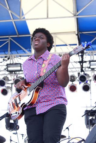 Theatre junior Angel Leiser plays bass at Jumbo Shrimp’s concert on Sat. May 2.