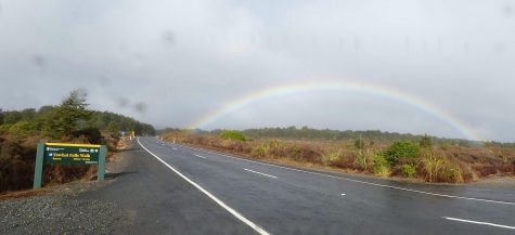 While hiking in New Zealand's North Island communications junior Tom Kapitulnik and her family were able to see a a full rainbow.