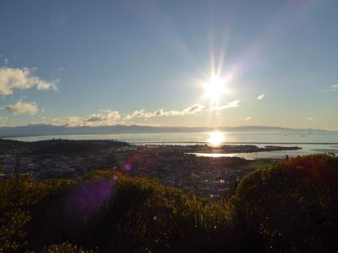 The view of the sunset at the centre of New Zealand's South Island.