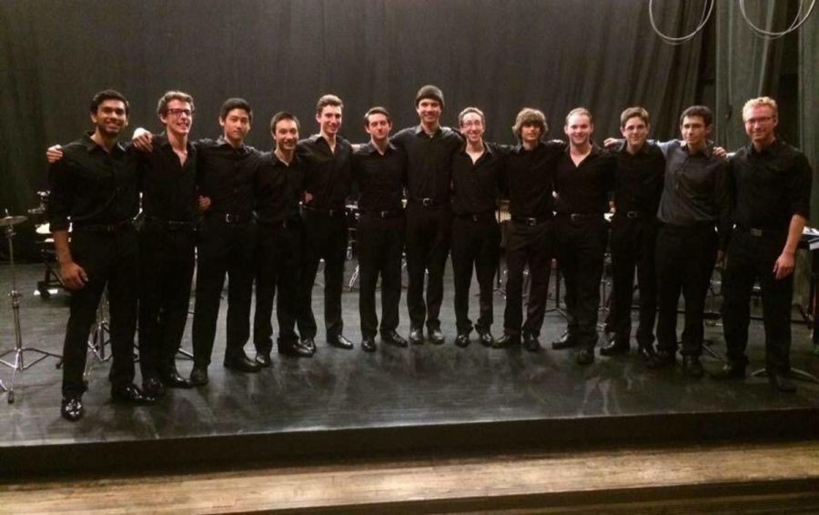 Band senior Charles Comiter (second from left) with a group of musicians he attended the Boston University Tanglewood Institute with.