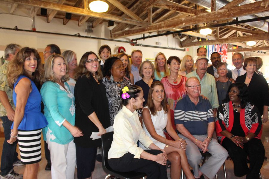 Past and present Dreyfoos faculty gather for a group photo at the end of the luncheon. “I’m not surprised about the success of the school, said founding Dreyfoos principal, Ed Duey. We were very passionate and you all played a very important role.” 