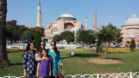 Communications junior Tom Kapitulnik (right) stands with her mother and sisters in front of the Hagia Sophia. 