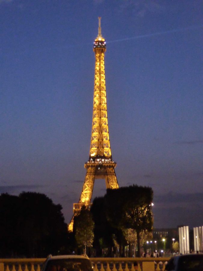 A view of the Eiffel Tower in the distance. 