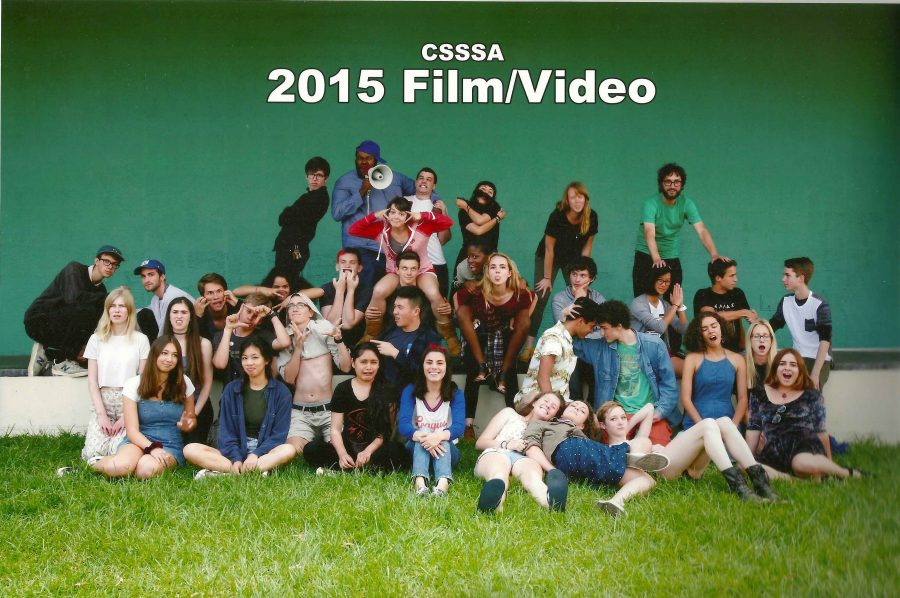 Communications junior Matt Nadel (center with girl on shoulders) poses for a group photo with his CSSSA (California  State Summer School for the Arts) classmates. 