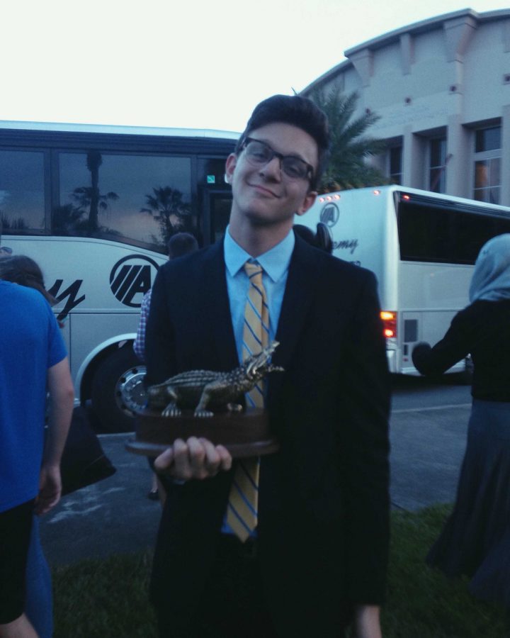 Communications junior Matthew Nadel holds his first place award for his original oratory Get my good side. 
When they called my name at the awards ceremony, I literally collapsed on the stage and started crying. I couldn’t believe [I won], Nadel said.