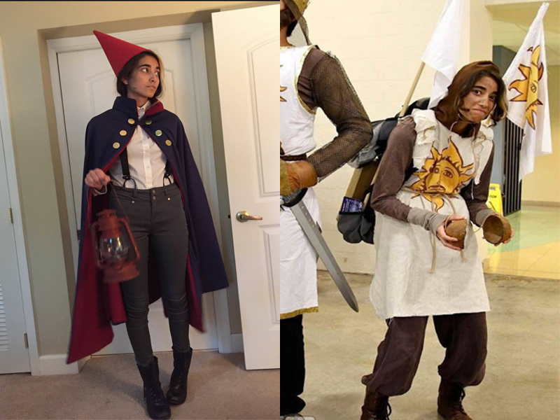 Visual junior Alia Payne in her cosplay of Wirt from “Over the Garden Wall” and Patsy from “Monty Python and the Holy Grail.” “Generally I’ll think of something I’m interested about and think ‘I wanna be that,’” Payne said.  “For most people, it’s like ‘who do I look like?’ and they look for options within that. For me, it’s ‘what am I passionate about?’ and ‘what would I like so much I’m willing to dress up as it and be all sweaty for the sake of it?’”