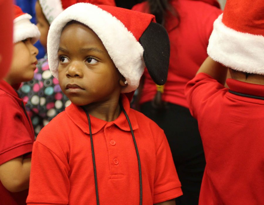 A Pahokee Elementary School student admires the decorated media center during Jeffersons Jolly Jubilee.  