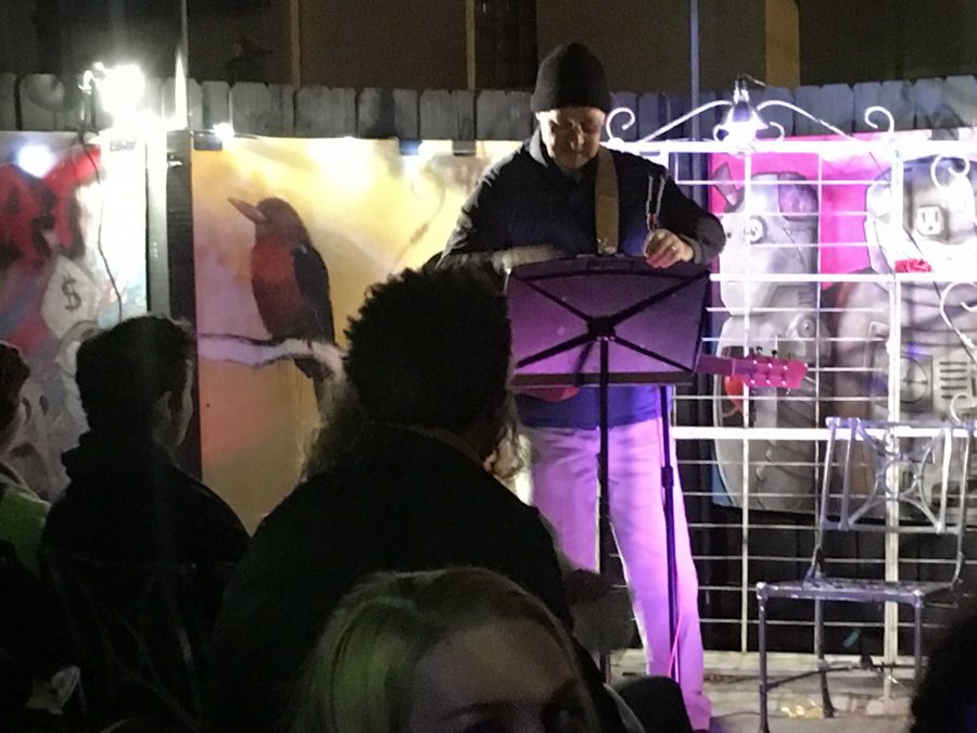Social studies teacher John Bauer captivated the audience at “Seeds” Open Mic Night on Jan. 19 when he sang “The Cat Came Back” while playing the ukulele. 