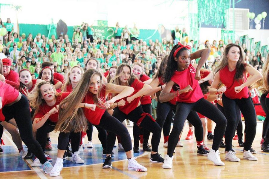 Dancers from the class of 2016 perform their dance at last years pep rally.