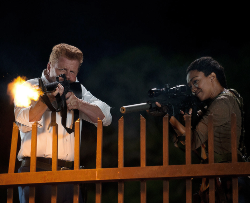 Sgt. Abraham Ford and Sasha mow down the herd from above.