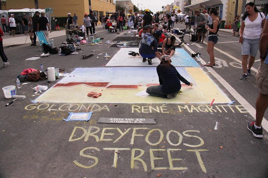 Dreyfoos students of all grades and majors joined together on Feb 21-22 at the Lake Worth Street Painting Festival. Dreyfoos was given the north end of J street to use, and over 40 students attended and worked on pieces.