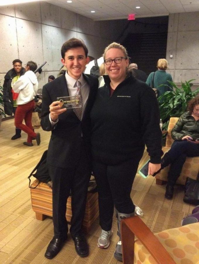 Communications sophomore Alex Gordon (L-R) stands with social studies teacher and assistant debate coach Melissa Gifford after the awards ceremony at Emory University’s Barkley Forum tournament on Jan. 31. Gordon received fifth place overall in Congressional Debate. “If Dreyfoos goes again, I definitely hope to attend,” Gordon said. “It is a great tournament and I would love to improve on my performance.”