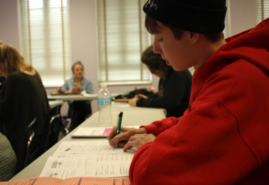 Communications junior Preston Gornick takes a Muse survey during period 4 regarding the Dreyfoos audition process on Tuesday. Feb. 9. 