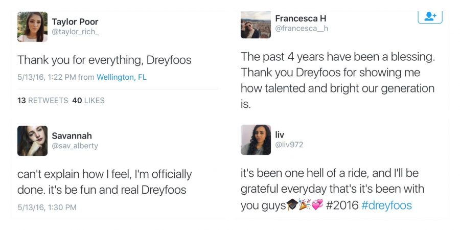 Communications senior Taylor Rich,  dance seniors Savannah Alberty, Olivia Izenwasser, and Francesca Horvath took their goodbyes to twitter and expressed their bittersweet gratitude for Dreyfoos.