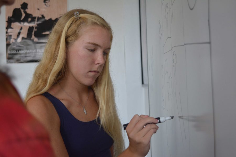 Communications junior Brianna Seaberg storyboards her short film idea on a white board in the editing lab during lunch. When Im storyboarding Im able to take the vision I have in my mind and apply it to paper, said Seaberg.
