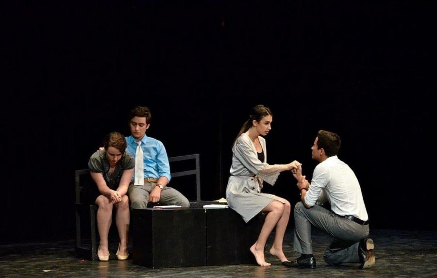 Theatre juniors (L-R) Aleah Beche, Monti Cerabino, Zoey Burger, and Shai Cohen perform a scene from Serenading Louie at last years spring semester showcase. Burger will be making her Dreyfoos main stage debut in the musical The Addams family as Wednesday Addams. The show will open Oct. 28 and will run until Nov. 13.