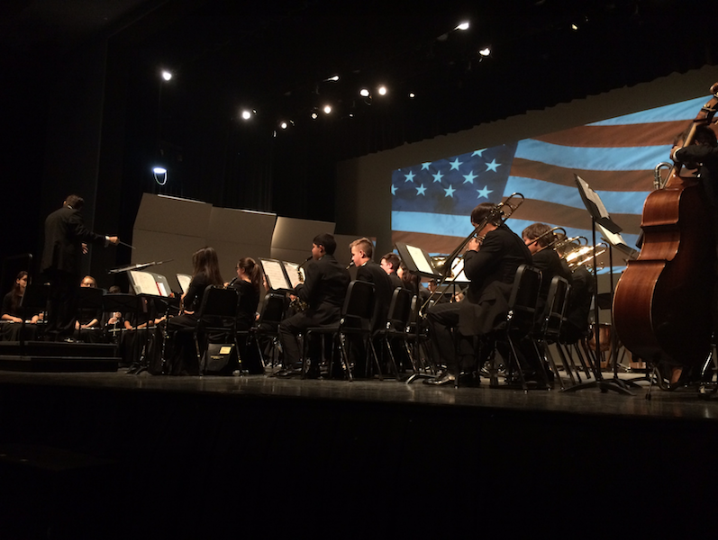 Band dean Evan Rogovin conducts the band during “America the Beautiful,” a popular piece with a great historical significance.The melody was carried by the woodwind instruments and harp.