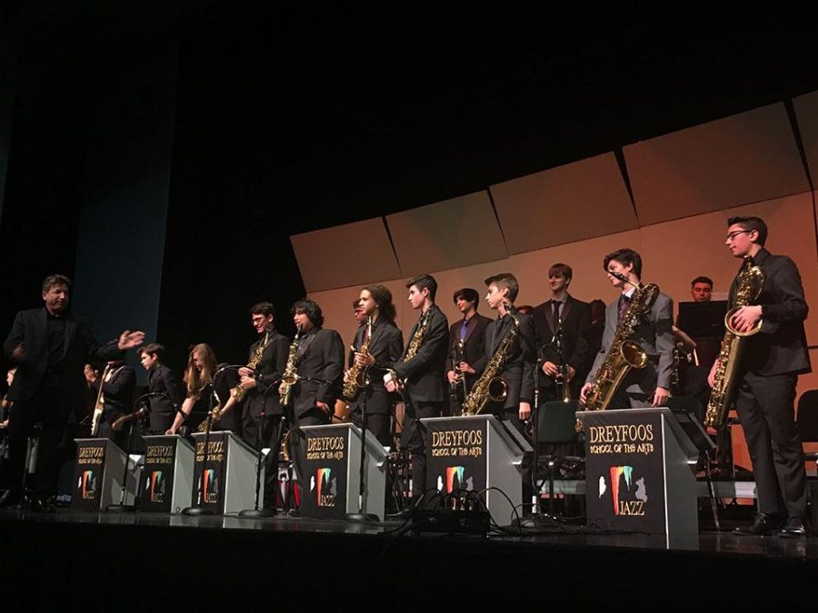 Director and band instructor Evan Rogovin presents the Zero Hour Jazz ensemble, as the audience delivers a standing ovation. 