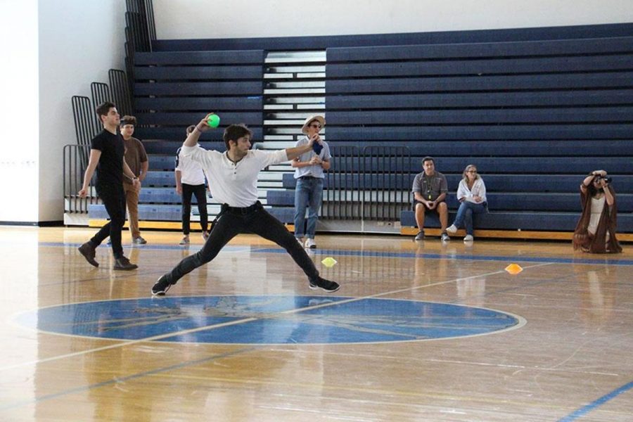 Band junior Thomas Devito aims to finish off the senior team in the opening round of dodgeball.