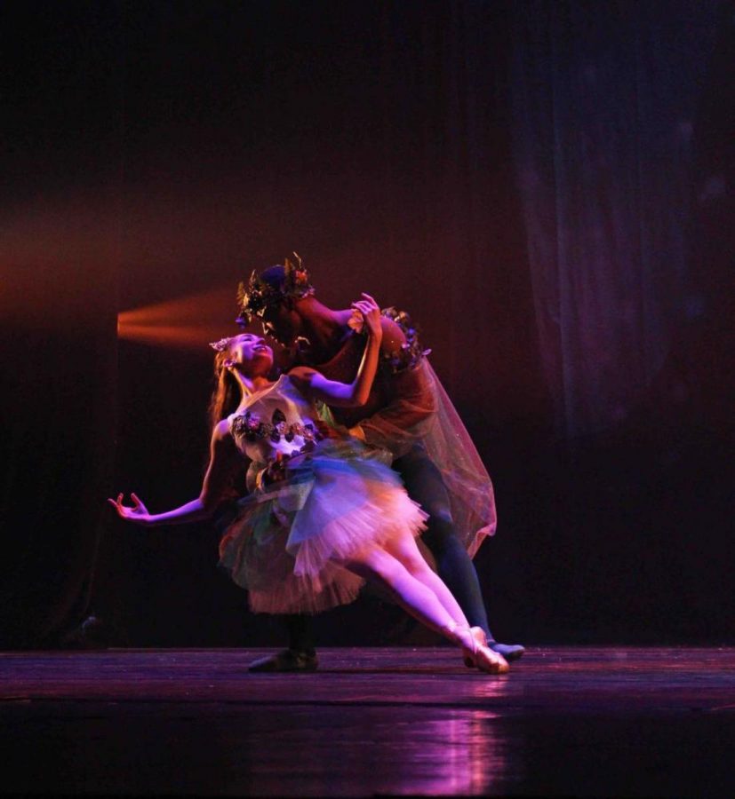 Dance seniors Darius Hickman and Sasha Lazarus performing a ballet duet at the Spring dance concert. 