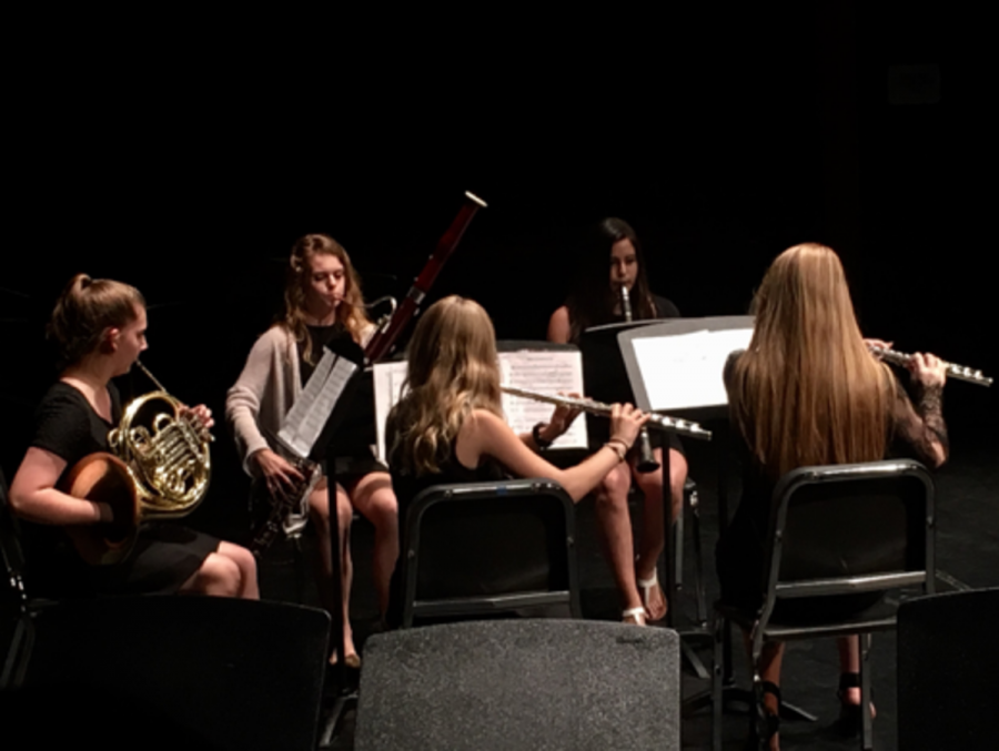 The wind quintet performed “Movements for Wind Quintet, Op. 16” composed by Robert Muczynski. Featuring whimsical and light-hearted melodies, students performed for friends and peers. 