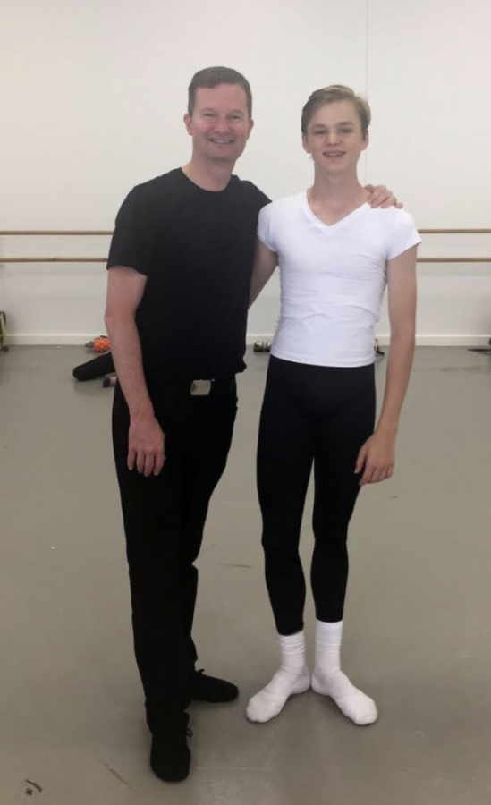 Dance Sophomore Nicolas Ouporov smiles for a picture with his instructor from the Boston Ballet School.“ I was lucky enough to be awarded with a full scholarship to the Boston Ballet school to train with Peter Stark, who I’ve known as a teacher for four years,” Ouporov said.
