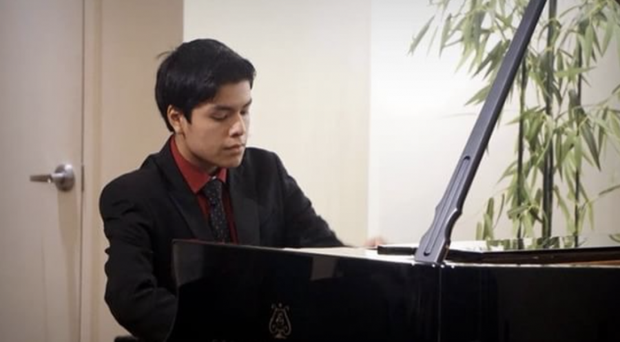 Piano junior Giancarlo Llerena performs his audition piece, “Beethoven Piano Concerto No. 2,” for judges at the Greater Miami Youth Symphony Concerto Competition. “[The audition] was the day of the Impromptu concert [at Dreyfoos], so I had to leave school early and go all the way to South Miami,” Llerena said. Later that month, Llerena learned that he had won first place in the competition. 