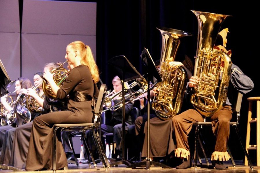 The band department performs at the second annual Veterans Day Band Concert on Nov. 7 in Meyer Hall. From songs that captured the hardships and sacrifice of war to songs that honored the brave men who served in the U.S. military, the concert included a variety of patriotic songs, including “America, the Beautiful.”