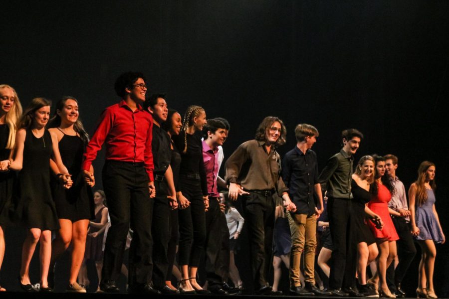 The cast of Short Attention Span Theatre bows at the end of the show.
