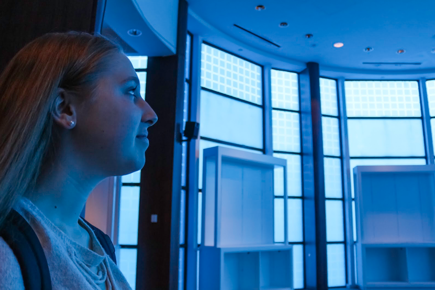 Strings senior Madison Payne takes in the details of the multi-sensory art exhibit by sound artist Stephen Vitiello at Culture Lab. The new space features two other exhibits by Vitiello which can be seen on the weekends from 11 a.m. to 6 p.m. for free.