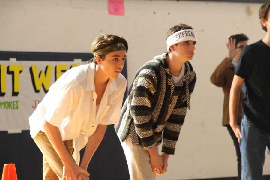 Waiting for the countdown from SGA co-presidents, piano senior Annemarie Gerlach and band senior Armin Khoshbin, strings juniors Kyle Owens and Justin Tortorella get ready to run for the dodgeballs in the center of the court.
