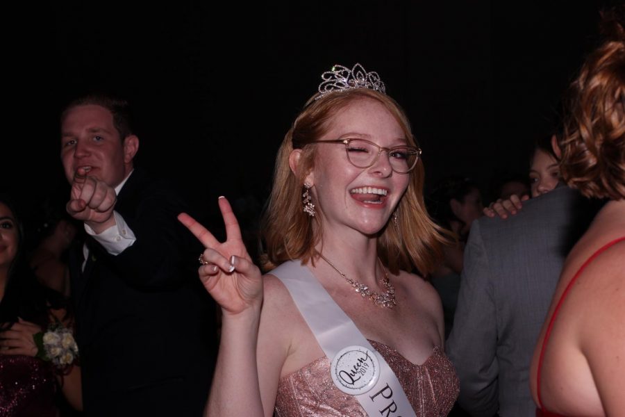 Band senior Savannah Bell smiles in her crown after being named Prom Queen 2019. The Prom Court was announced by principal Dr. Susan Atherley.