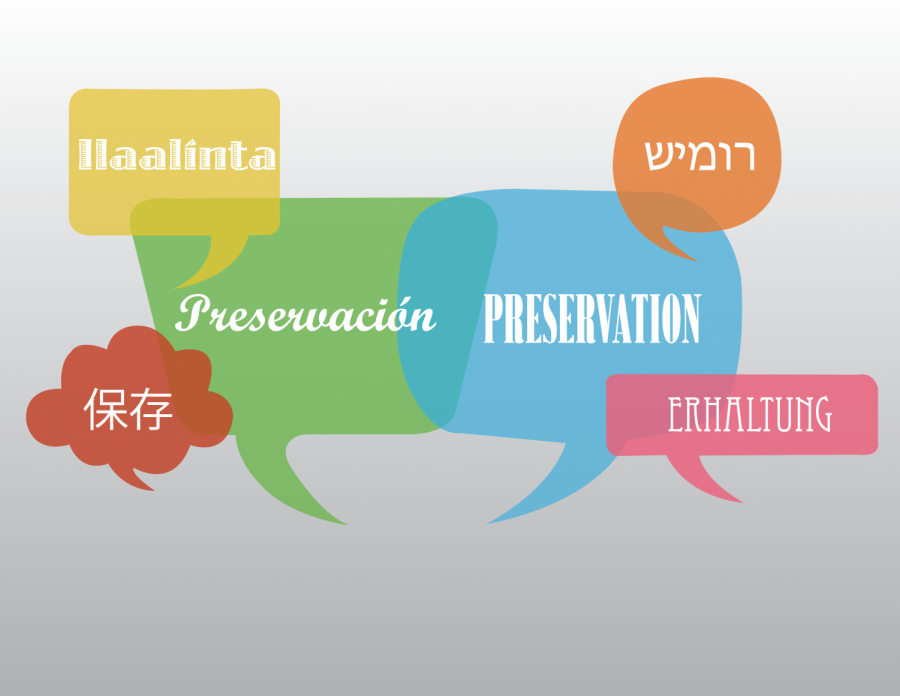 The word ‘Preservation’ (from left to right) in Somali, Hebrew, English, Spanish, Simplified Chinese and German. “It requires a mental discipline to switch and exclusively speak your parents language when you are with them, and not speak English,” said communications freshman Kaja Andric. Many students at Dreyfoos learned their parents language to preserve their parents culture. 