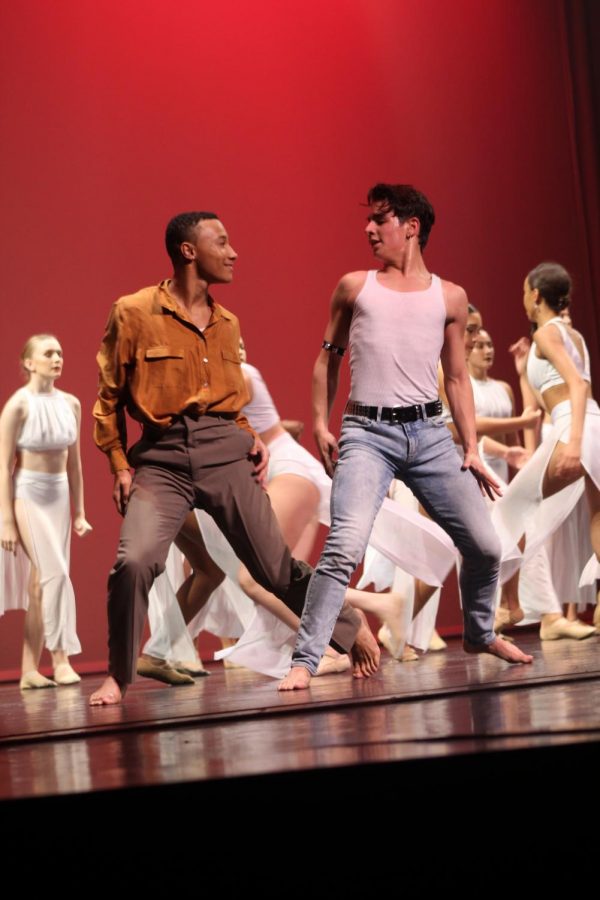 Dance sophomore Mason Evans and dance junior Brenan Gonzalez were just two of several male dancers in last year’s Spring Concert. “I think the biggest challenge [of being a male dancer] is all of the stigmas and stereotypes that come around,” dance junior Alex Thomas said. “[People say], ‘Oh, ballet or dance is not a sport and you don’t have to work as hard and this and that.’ Growing up and defying all of those odds is a challenge.” 