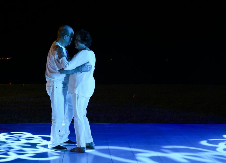 Dreyfoos’ founding principal, Edmund Duhy, dances after dinner is finished. Guests danced to a Dreyfoos Alumni band performance during the sparkler show as well.