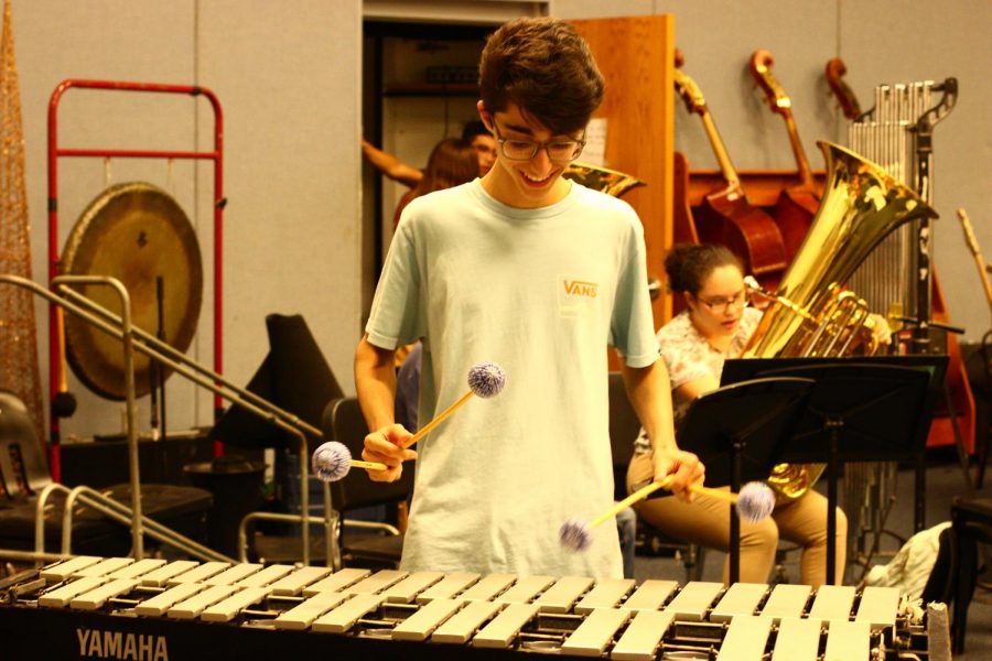 Band sophomore Samuel Schwartz practices the vibraphone to prepare for his audition. “I was playing with a four-mallet technique called Stevens Grip,” Schwartz said. 