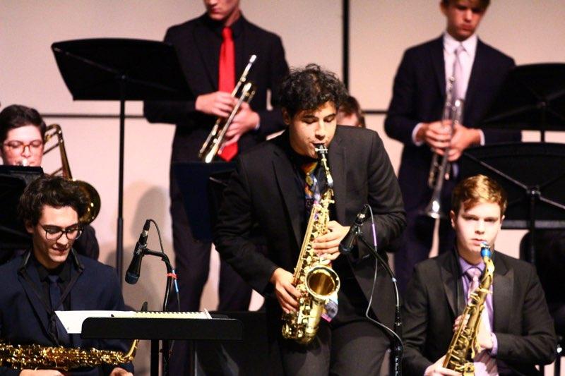 Band major David Galli performed a saxophone solo during the concert on Wednesday. “Is [Jazz] it a lifestyle? Is it a music genre?” Galli said.”[It’s important] to [remember] the original African American traditions.”