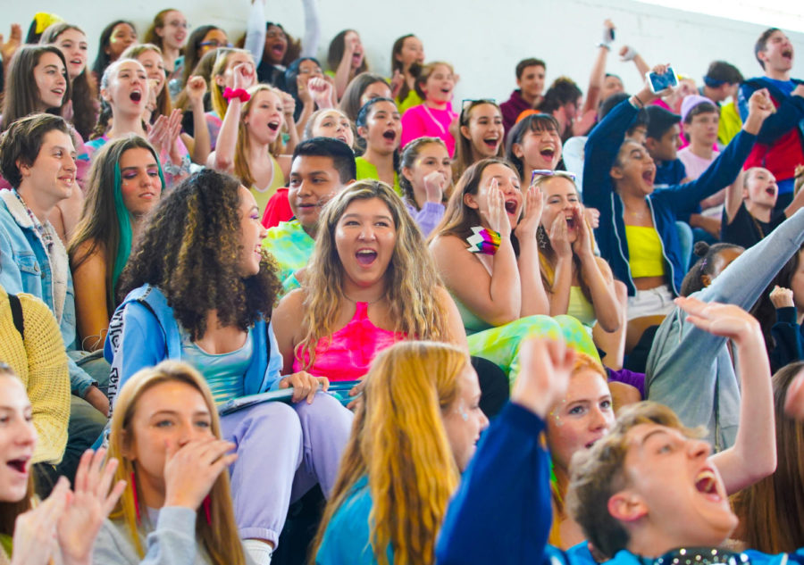 The class of 2022 cheers on their classmates in the spirit week game during the 2020 pep rally.