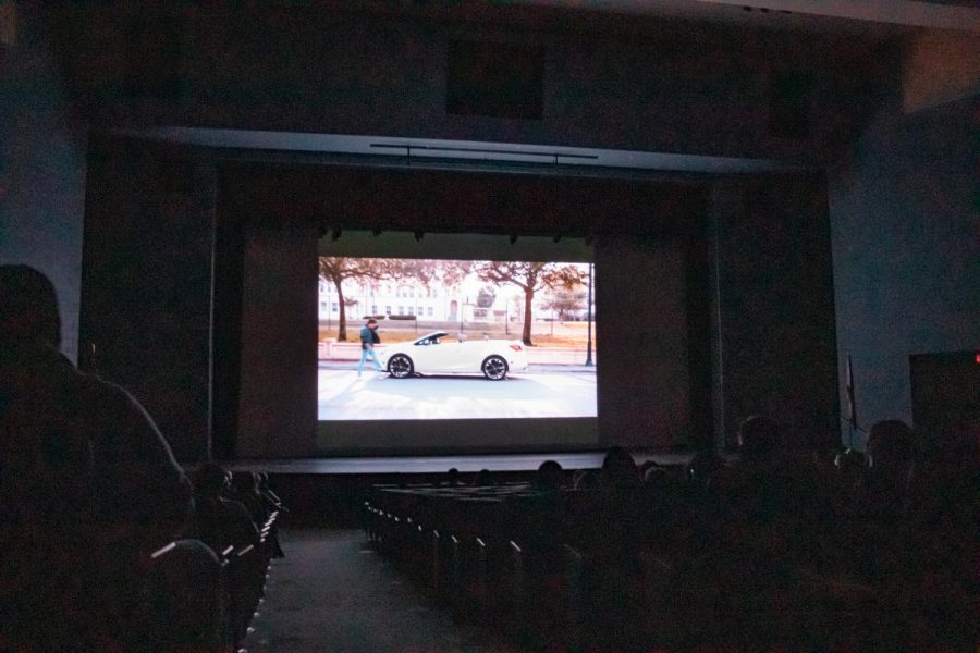 On screen, theatre junior Ryan Lamontagne walks to his car as part of the film he starred in, “When I Look in Your Eyes.”